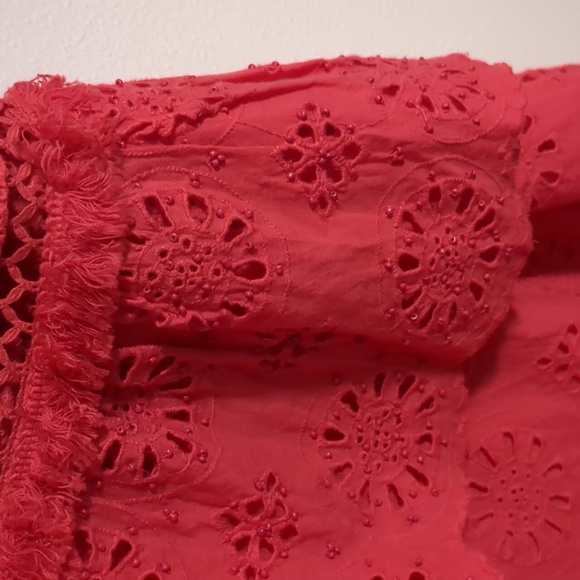 Anthropologie Eyelet Dress with Beaded Ruffle Hem Laying Flat: Pittopit: 20in - Picture 4 of 6